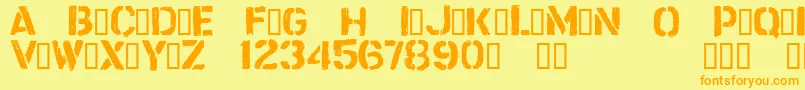 フォントCftrashzoneRegular – オレンジの文字が黄色の背景にあります。