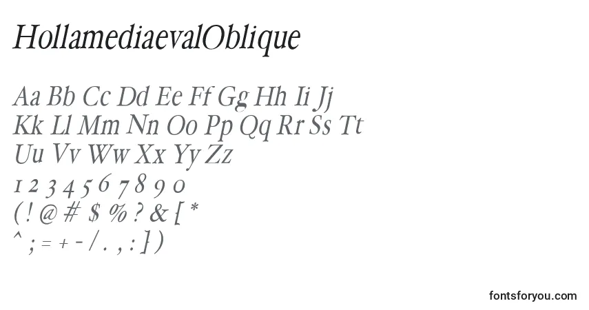 Czcionka HollamediaevalOblique – alfabet, cyfry, specjalne znaki