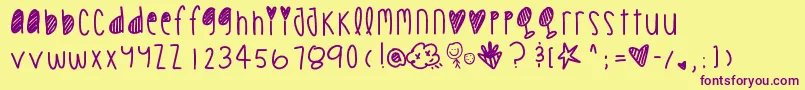 Cookiechips-Schriftart – Violette Schriften auf gelbem Hintergrund