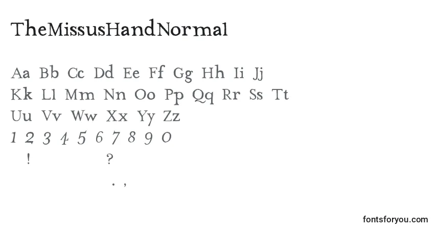 Шрифт TheMissusHandNormal – алфавит, цифры, специальные символы