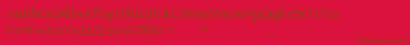 フォントTheMissusHandNormal – 赤い背景に茶色の文字