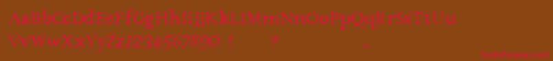 TheMissusHandNormal-fontti – punaiset fontit ruskealla taustalla