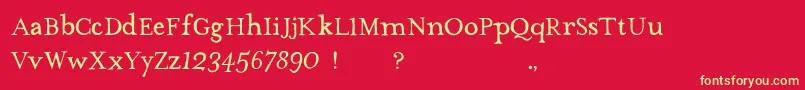TheMissusHandNormal-fontti – keltaiset fontit punaisella taustalla