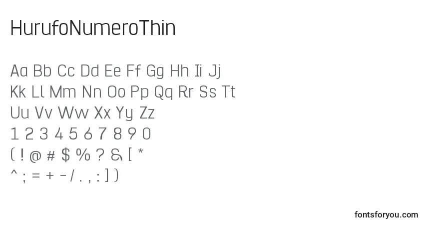 Czcionka HurufoNumeroThin – alfabet, cyfry, specjalne znaki
