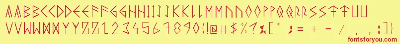 RuneicityDecorative001 Font – Red Fonts on Yellow Background