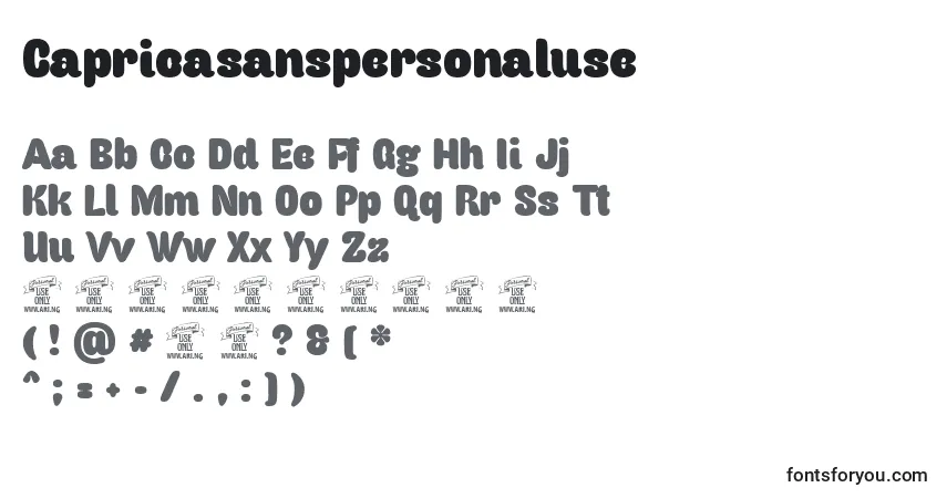 A fonte Capricasanspersonaluse – alfabeto, números, caracteres especiais