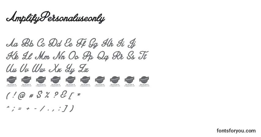 Czcionka AmplifyPersonaluseonly – alfabet, cyfry, specjalne znaki