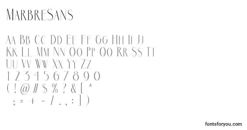 Czcionka MarbreSans – alfabet, cyfry, specjalne znaki