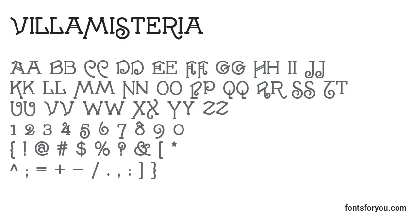 A fonte VillaMisteria – alfabeto, números, caracteres especiais