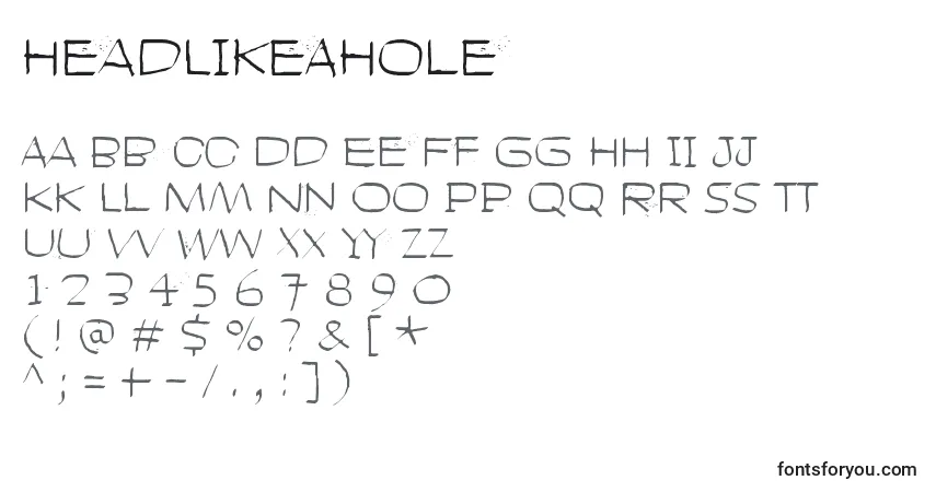 caractères de police headlikeahole, lettres de police headlikeahole, alphabet de police headlikeahole