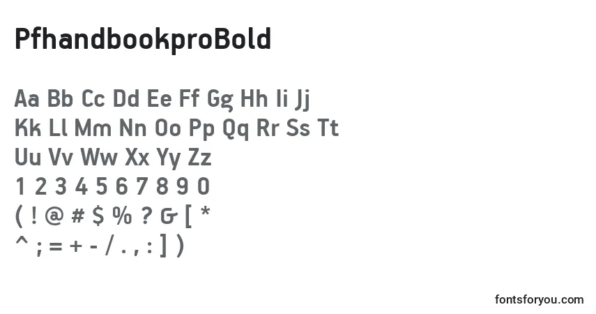 A fonte PfhandbookproBold – alfabeto, números, caracteres especiais