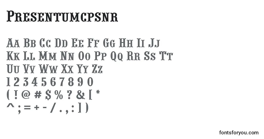 A fonte Presentumcpsnr – alfabeto, números, caracteres especiais