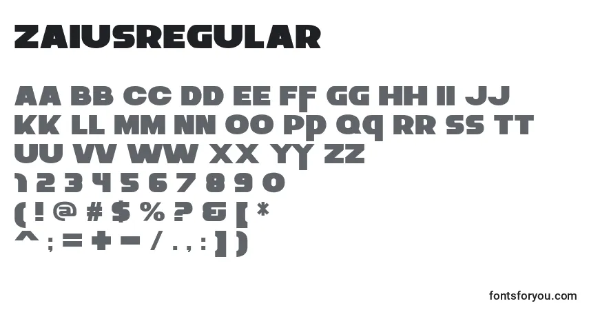 A fonte ZaiusRegular – alfabeto, números, caracteres especiais