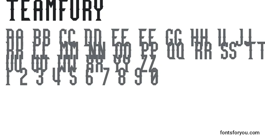 Schriftart TeamFury – Alphabet, Zahlen, spezielle Symbole
