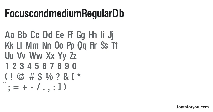 A fonte FocuscondmediumRegularDb – alfabeto, números, caracteres especiais