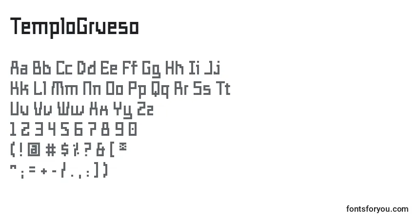 A fonte TemploGrueso – alfabeto, números, caracteres especiais