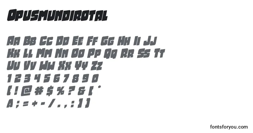 A fonte Opusmundirotal – alfabeto, números, caracteres especiais