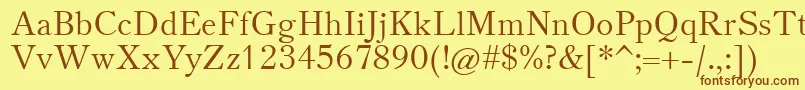 フォントTheanoOldStyleRegular – 茶色の文字が黄色の背景にあります。