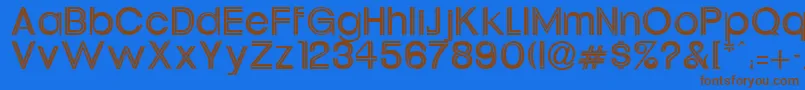 フォントUrsulineRegular – 茶色の文字が青い背景にあります。