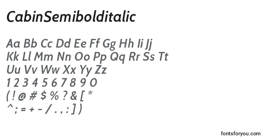 Schriftart CabinSemibolditalic – Alphabet, Zahlen, spezielle Symbole