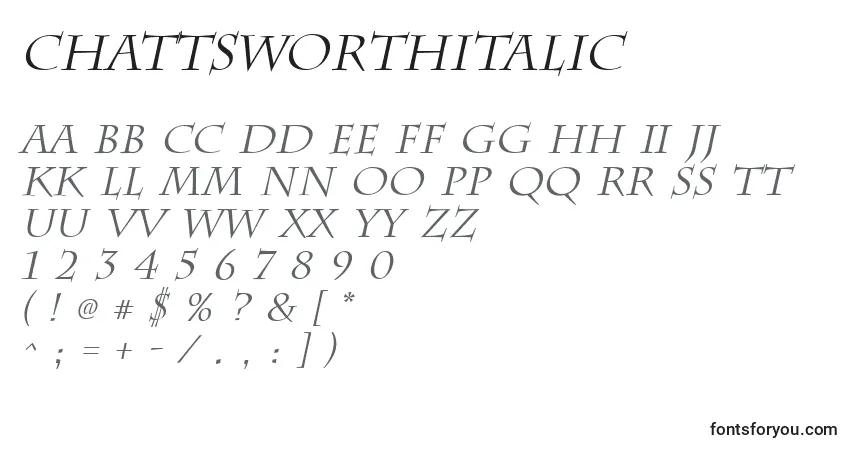 Police ChattsworthItalic - Alphabet, Chiffres, Caractères Spéciaux