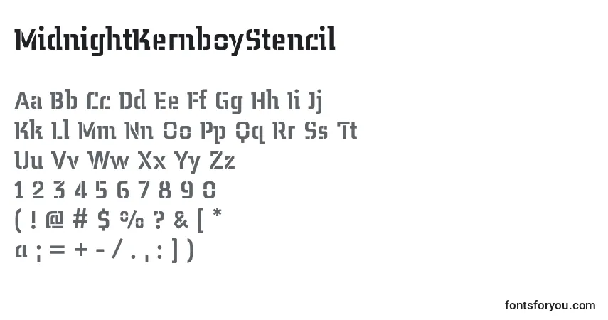 A fonte MidnightKernboyStencil (95944) – alfabeto, números, caracteres especiais