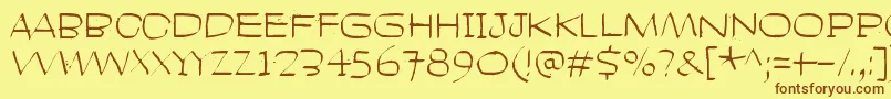 フォントHeadLikeAHole – 茶色の文字が黄色の背景にあります。