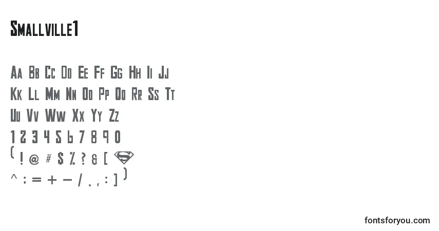 Czcionka Smallville1 – alfabet, cyfry, specjalne znaki