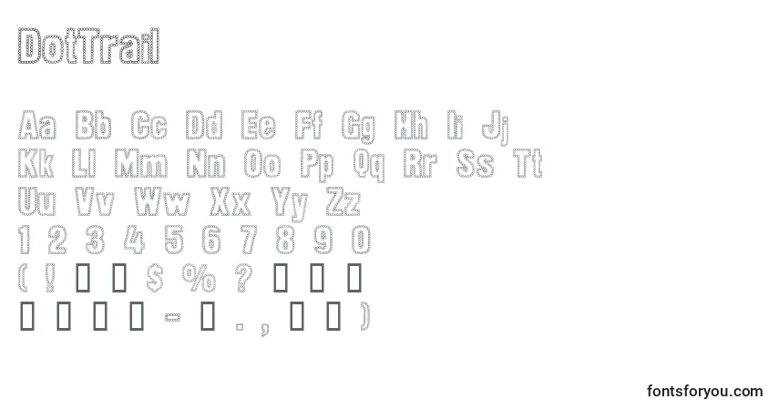 Czcionka DotTrail – alfabet, cyfry, specjalne znaki