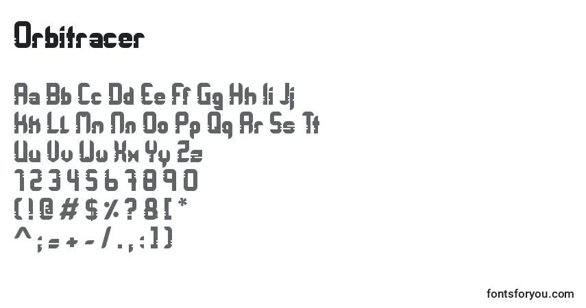Czcionka Orbitracer – alfabet, cyfry, specjalne znaki