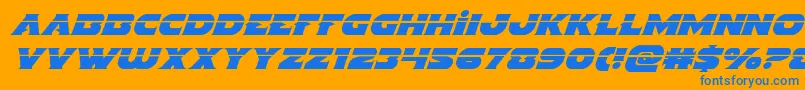 Indigodemonlaserital-Schriftart – Blaue Schriften auf orangefarbenem Hintergrund