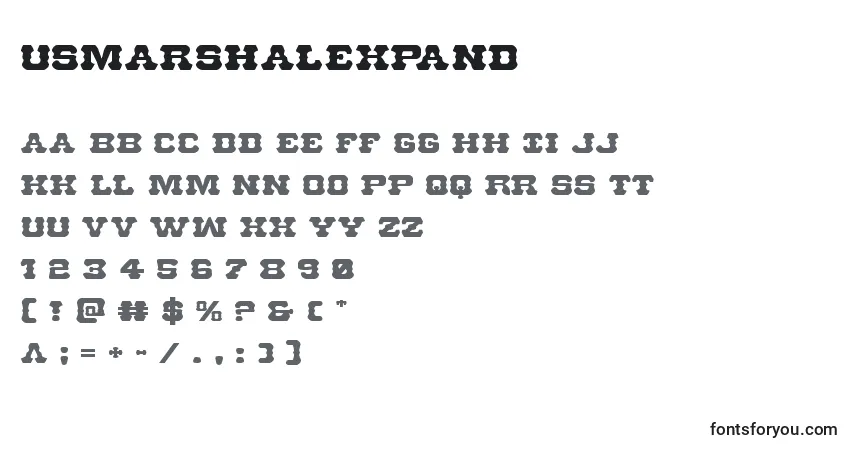 Czcionka Usmarshalexpand – alfabet, cyfry, specjalne znaki