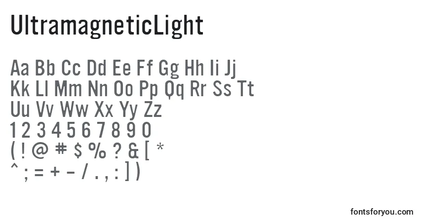 A fonte UltramagneticLight – alfabeto, números, caracteres especiais