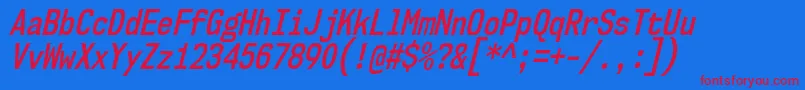 Nk57MonospaceCdSbIt-fontti – punaiset fontit sinisellä taustalla