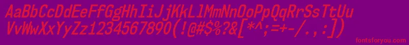 Nk57MonospaceCdSbIt-fontti – punaiset fontit violetilla taustalla