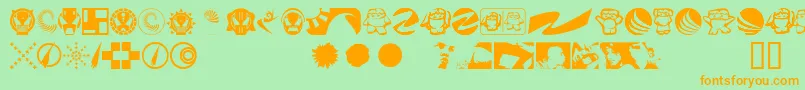 フォントKlozzbat – オレンジの文字が緑の背景にあります。