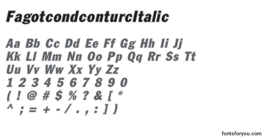 Шрифт FagotcondconturcItalic – алфавит, цифры, специальные символы