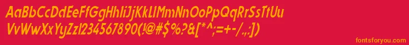DynastycondensedItalic-Schriftart – Orangefarbene Schriften auf rotem Hintergrund