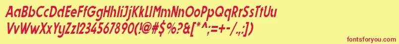 DynastycondensedItalic-Schriftart – Rote Schriften auf gelbem Hintergrund