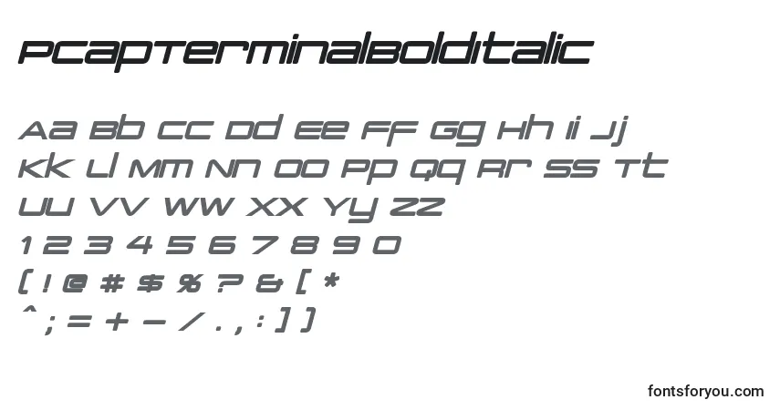 Schriftart PcapTerminalBoldItalic – Alphabet, Zahlen, spezielle Symbole
