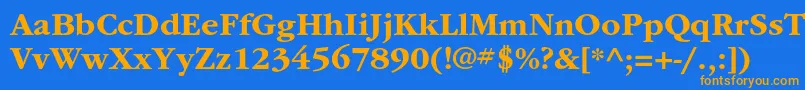 フォントItcgaramondstdBd – オレンジ色の文字が青い背景にあります。