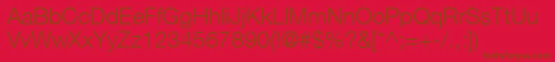 HelveticaLt45Light-Schriftart – Braune Schriften auf rotem Hintergrund
