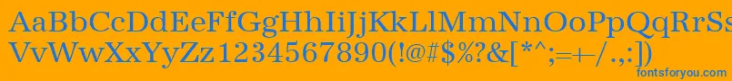 Urwantiquat-Schriftart – Blaue Schriften auf orangefarbenem Hintergrund