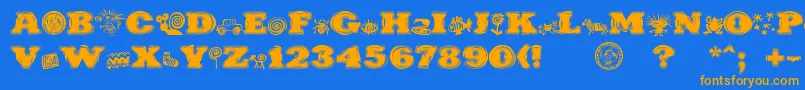 PuchakhonHypnosis-Schriftart – Orangefarbene Schriften auf blauem Hintergrund