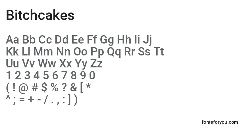 A fonte Bitchcakes – alfabeto, números, caracteres especiais