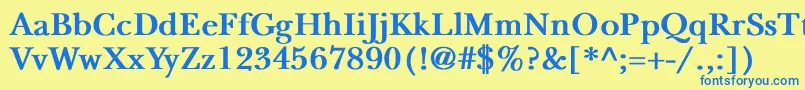 NewbaskervilleBold-fontti – siniset fontit keltaisella taustalla