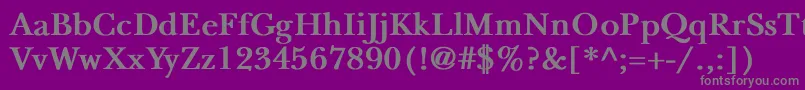 NewbaskervilleBold-fontti – harmaat kirjasimet violetilla taustalla