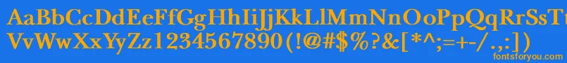 NewbaskervilleBold-Schriftart – Orangefarbene Schriften auf blauem Hintergrund