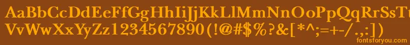 NewbaskervilleBold-fontti – oranssit fontit ruskealla taustalla