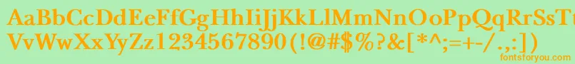 NewbaskervilleBold-Schriftart – Orangefarbene Schriften auf grünem Hintergrund